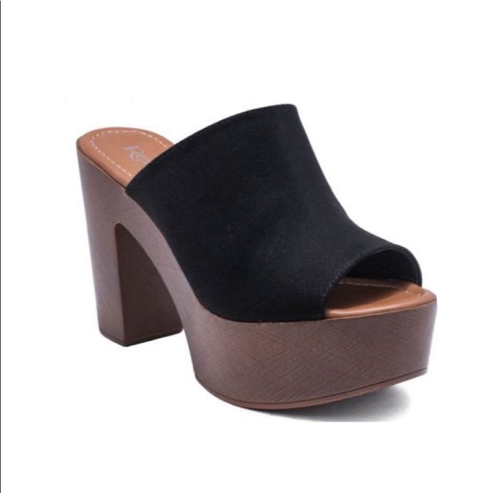 FLASH SALE Black block heel suede open toe clog mule - Picture 3 of 4